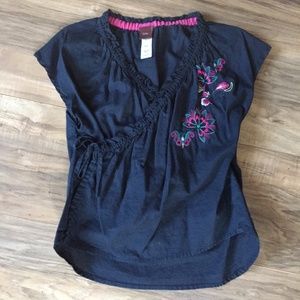Tea Collection Embroidered Cotton Floral Wrap Top